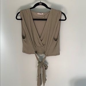 Wrap tie sage green crop top